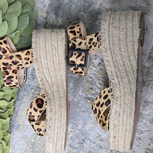 Sole Society Audrina  Calf Hair Leopard Print Wedge Sandals - Picture 5 of 16